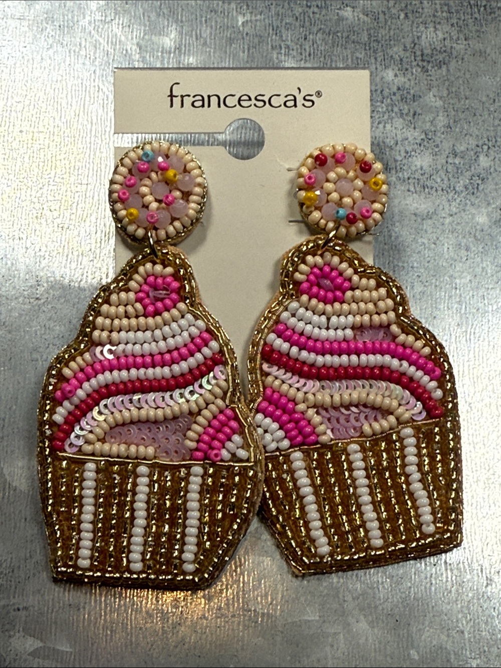 Francesca's Collections Pink & Cream Beaded Cupcake Drop Earrings